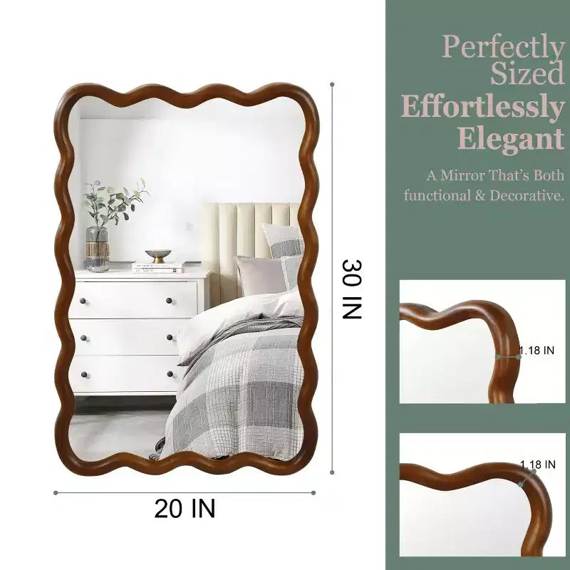 Specchio Decorativo Rettangolare da Parete 20 x 30 con Cornice in Legno Massello, Specchio d'Accento per Bagno o Ingresso