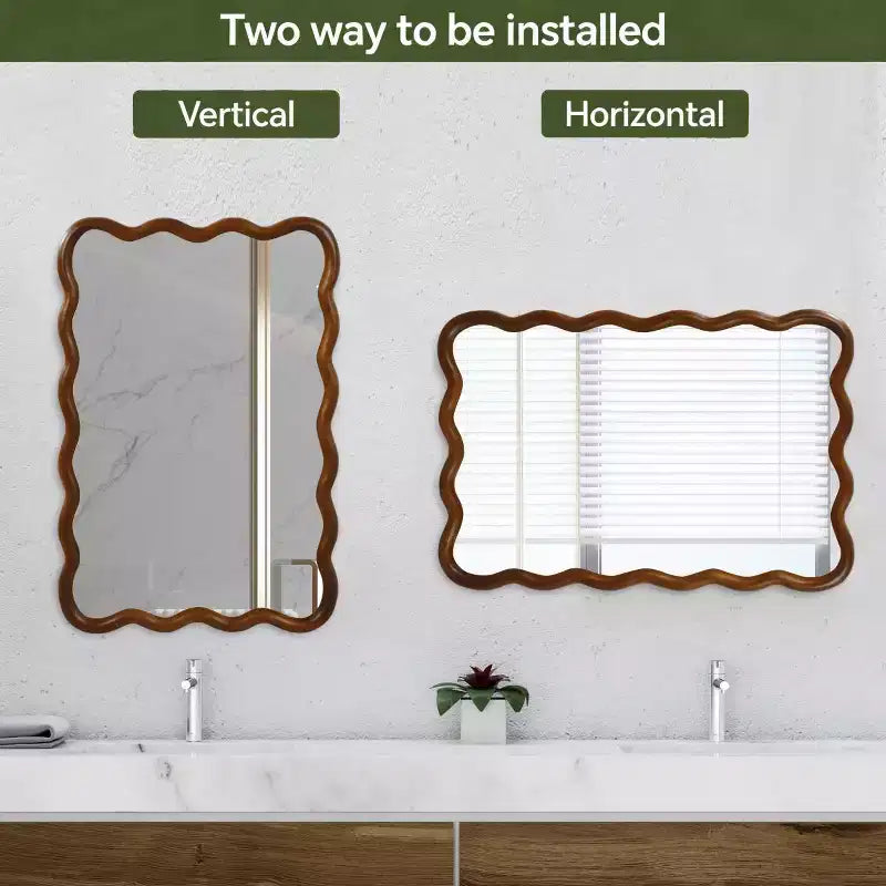 Specchio Decorativo Rettangolare da Parete 20 x 30 con Cornice in Legno Massello, Specchio d'Accento per Bagno o Ingresso