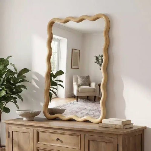 Specchio Decorativo Rettangolare da Parete 20 x 30 con Cornice in Legno Massello, Specchio d'Accento per Bagno o Ingresso