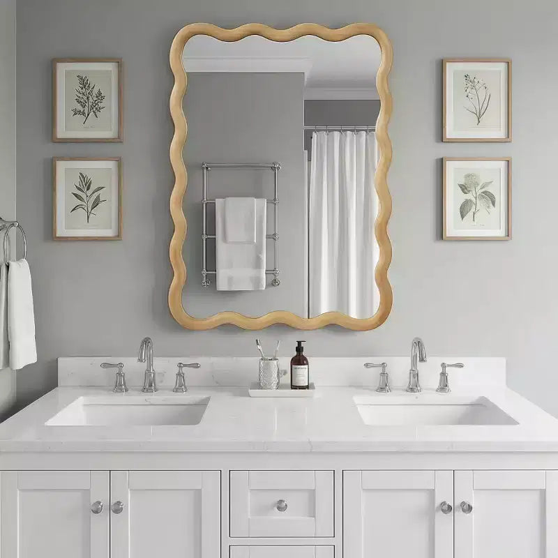 Specchio Decorativo Rettangolare da Parete 20 x 30 con Cornice in Legno Massello, Specchio d'Accento per Bagno o Ingresso