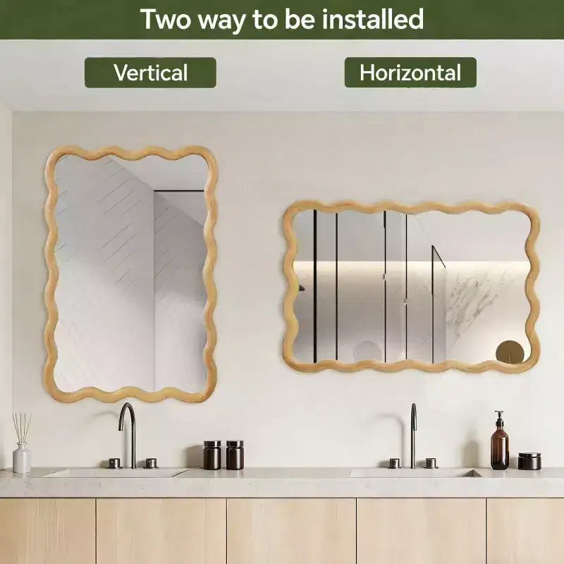 Specchio Decorativo Rettangolare da Parete 20 x 30 con Cornice in Legno Massello, Specchio d'Accento per Bagno o Ingresso
