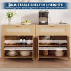 Buffet, meuble de rangement moderne en bois et rotin avec étagères réglables et tiroirs, crédence polyvalente