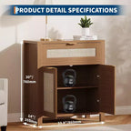 Buffet, meuble de rangement moderne en bois et rotin avec étagères réglables et tiroirs, crédence polyvalente
