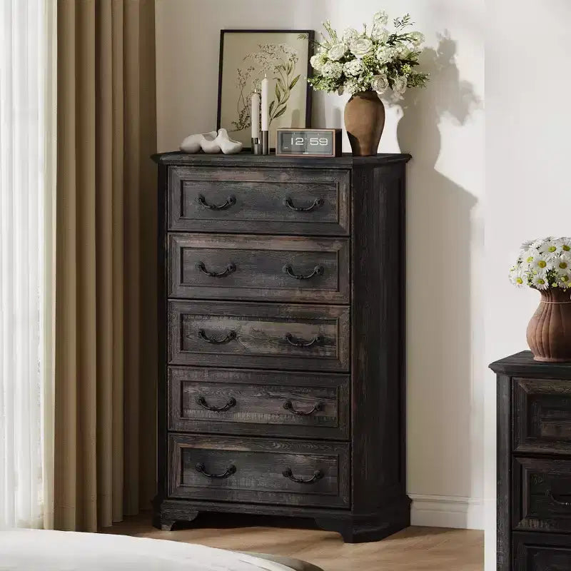 Farmhouse 5 Drawers Dresser, 48 Tall Vintage Chest of Drawers