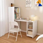 Bureau extensible avec étagères de rangement et roulettes, conception pliable pour les petits espaces et les bureaux (blanc)
