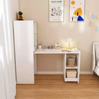 Bureau extensible avec étagères de rangement et roulettes, conception pliable pour les petits espaces et les bureaux (blanc)