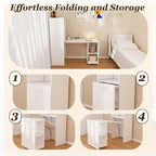 Bureau extensible avec étagères de rangement et roulettes, conception pliable pour les petits espaces et les bureaux (blanc)