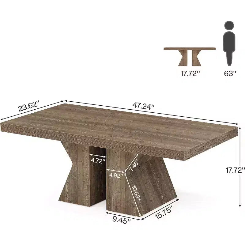 Wood Coffee Table, 47-Inch Rectangular Center Table with Thick Wooden Base, Farmhouse Wood-Look Cocktail Table for Living Room (Brown)