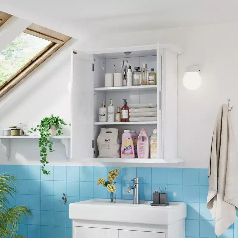 Modern Bathroom Storage Wall Cabinet with Adjustable Shelves, Freestanding Floor Cabinet for Bathroom, Entryway, and Small Spaces, White