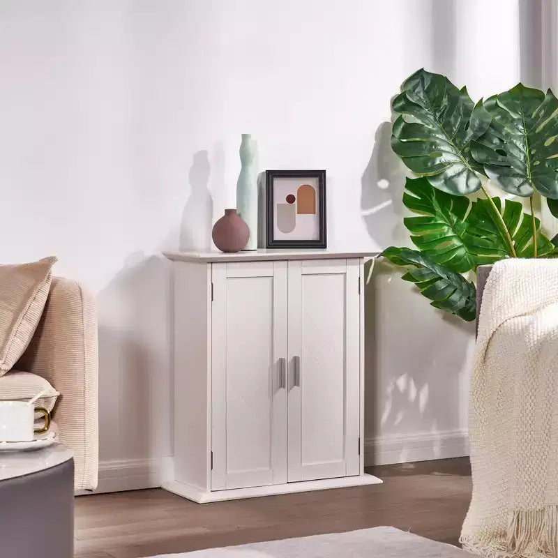 Modern Bathroom Storage Wall Cabinet with Adjustable Shelves, Freestanding Floor Cabinet for Bathroom, Entryway, and Small Spaces, White