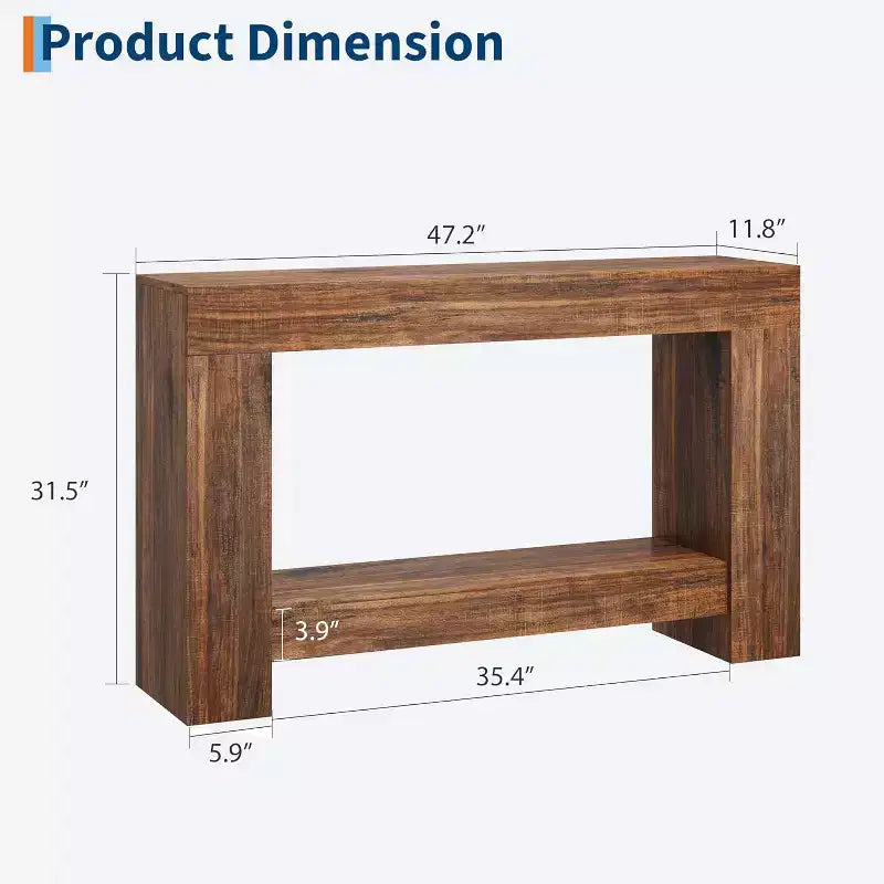 47in Farmhouse Entryway Console Table, 2-Tier Rustic Sofa Table with Metal Legs for Behind Couch Hallway Living Room