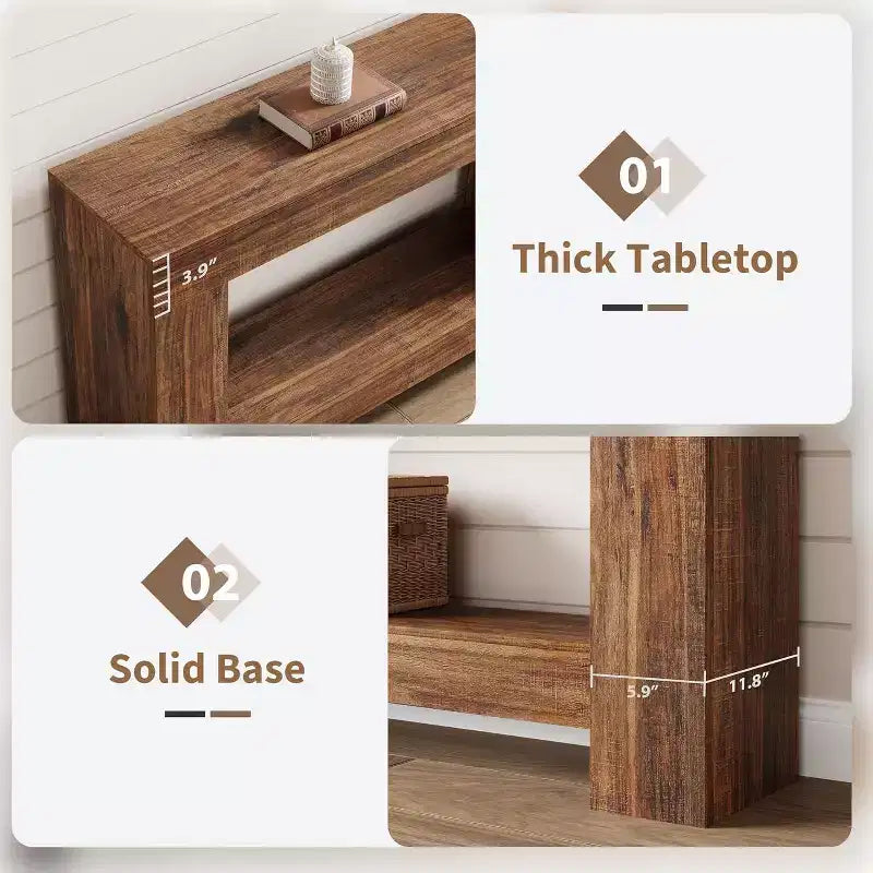 47in Farmhouse Entryway Console Table, 2-Tier Rustic Sofa Table with Metal Legs for Behind Couch Hallway Living Room