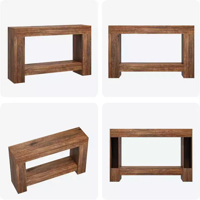 47in Farmhouse Entryway Console Table, 2-Tier Rustic Sofa Table with Metal Legs for Behind Couch Hallway Living Room