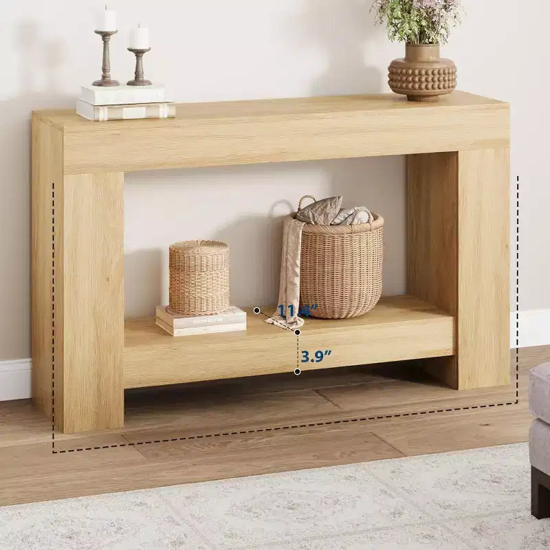 47in Farmhouse Entryway Console Table, 2-Tier Rustic Sofa Table with Metal Legs for Behind Couch Hallway Living Room