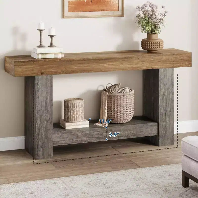 63 Farmhouse Console Table with 2-Tier Storage, Long Entryway & Sofa Table for Living Room and Hallway