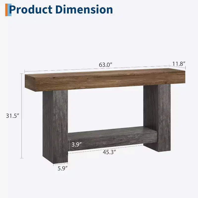 63 Farmhouse Console Table with 2-Tier Storage, Long Entryway & Sofa Table for Living Room and Hallway