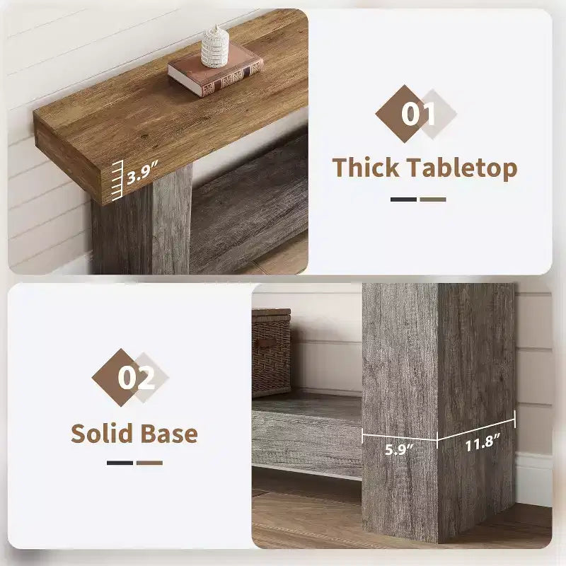 63 Farmhouse Console Table with 2-Tier Storage, Long Entryway & Sofa Table for Living Room and Hallway