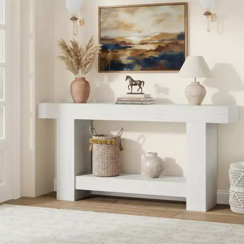 63 Farmhouse Console Table with 2-Tier Storage, Long Entryway & Sofa Table for Living Room and Hallway
