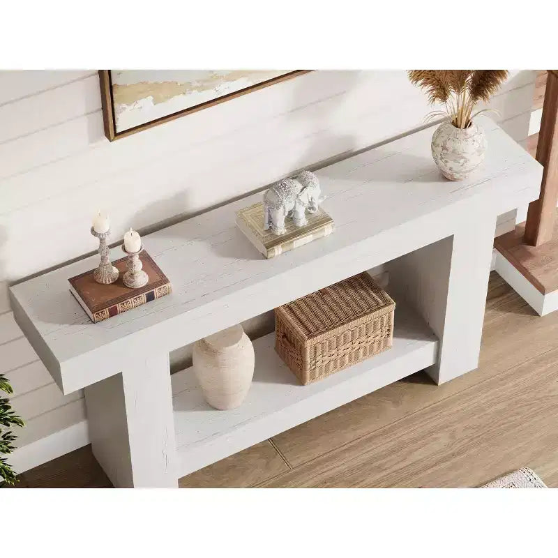 63 Farmhouse Console Table with 2-Tier Storage, Long Entryway & Sofa Table for Living Room and Hallway
