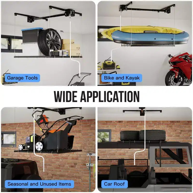 Garage Storage Rack Lift, 4x4 ft Ceiling Mounted Storage Racks, 79 Max Adjustable Height, 350lbs Weight Capacity, Heavy-Duty Metal Ceiling Rack