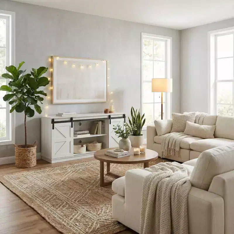58 Farmhouse TV Stand with Sliding Barn Doors, Media Console with Adjustable Shelves & Cable Management for Living Room
