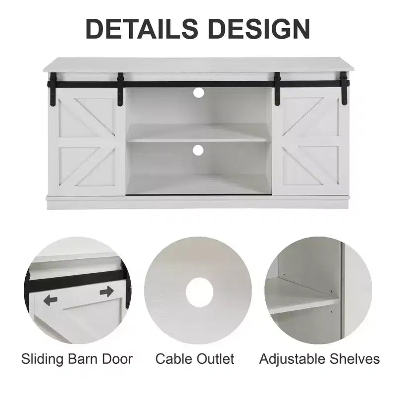 58 Farmhouse TV Stand with Sliding Barn Doors, Media Console with Adjustable Shelves & Cable Management for Living Room