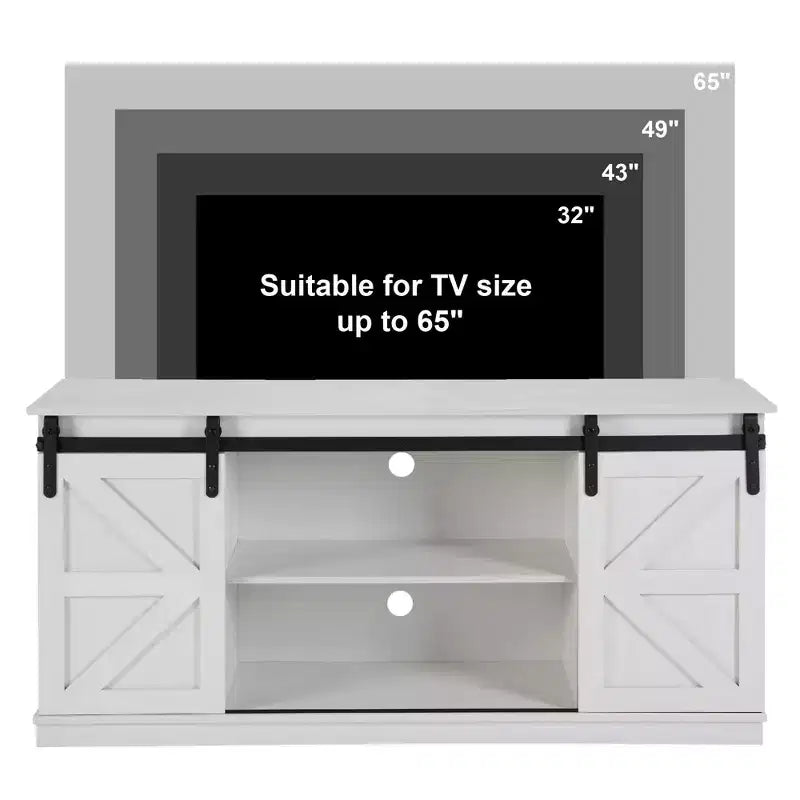 58 Farmhouse TV Stand with Sliding Barn Doors, Media Console with Adjustable Shelves & Cable Management for Living Room