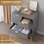 Cassettiera moderna a 5 cassetti con gambe in metallo, capiente organizer con cassetti per camera da letto, soggiorno e ingresso