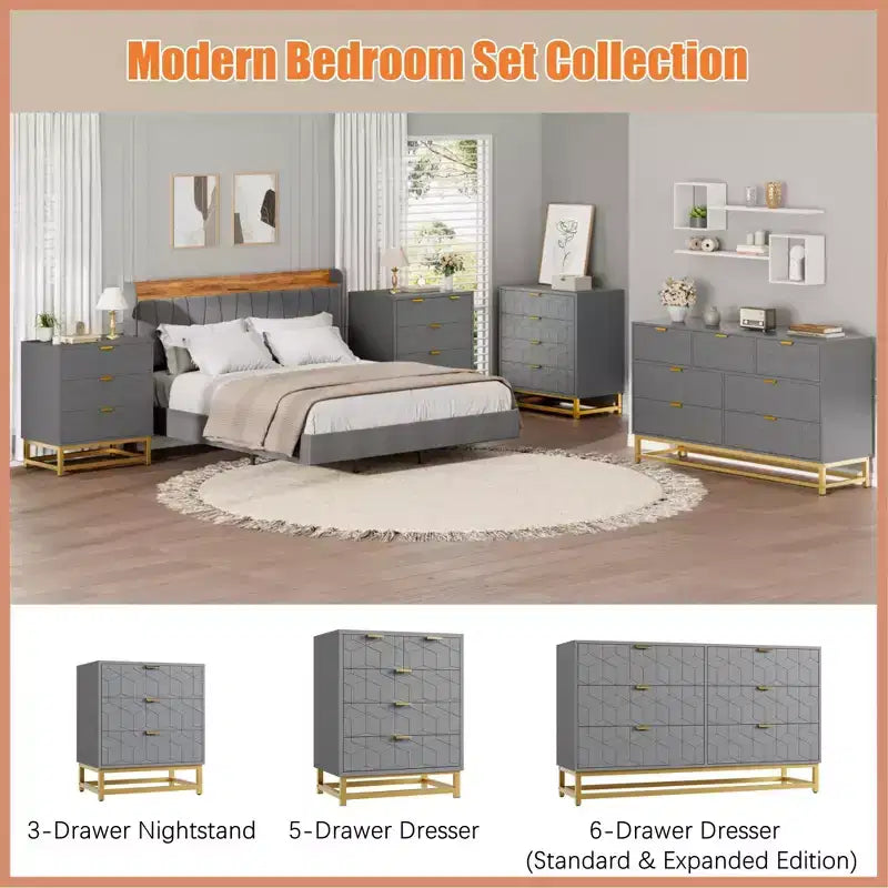 Modern 5-Drawer Dresser with Metal Legs,Wide Storage Chest Organizer for Bedroom, Living Room & Entryway