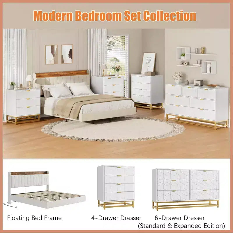 Modern 5-Drawer Dresser with Metal Legs,Wide Storage Chest Organizer for Bedroom, Living Room & Entryway