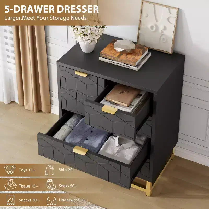 Modern 5-Drawer Dresser with Metal Legs,Wide Storage Chest Organizer for Bedroom, Living Room & Entryway