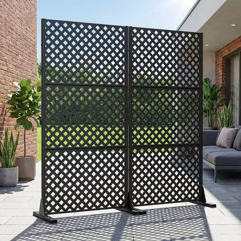Black Galvanized Steel Room Divider, 59x30x16, 5-Piece Double-Sided Privacy Screen