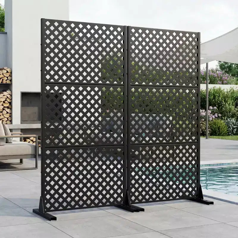 Black Galvanized Steel Room Divider, 59x30x16, 5-Piece Double-Sided Privacy Screen