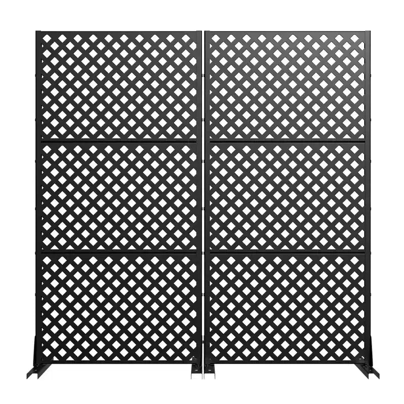 Black Galvanized Steel Room Divider, 59x30x16, 5-Piece Double-Sided Privacy Screen