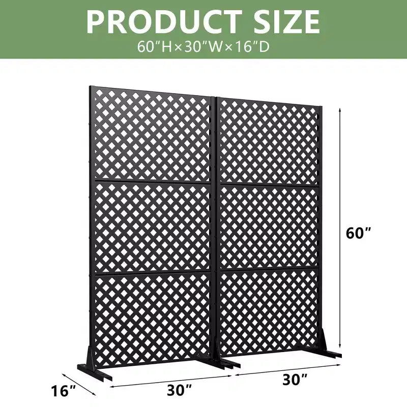 Black Galvanized Steel Room Divider, 59x30x16, 5-Piece Double-Sided Privacy Screen