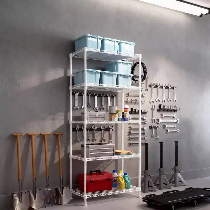 59'' White 5 Tier Storage Rack Adjustable Tier Spacing Height