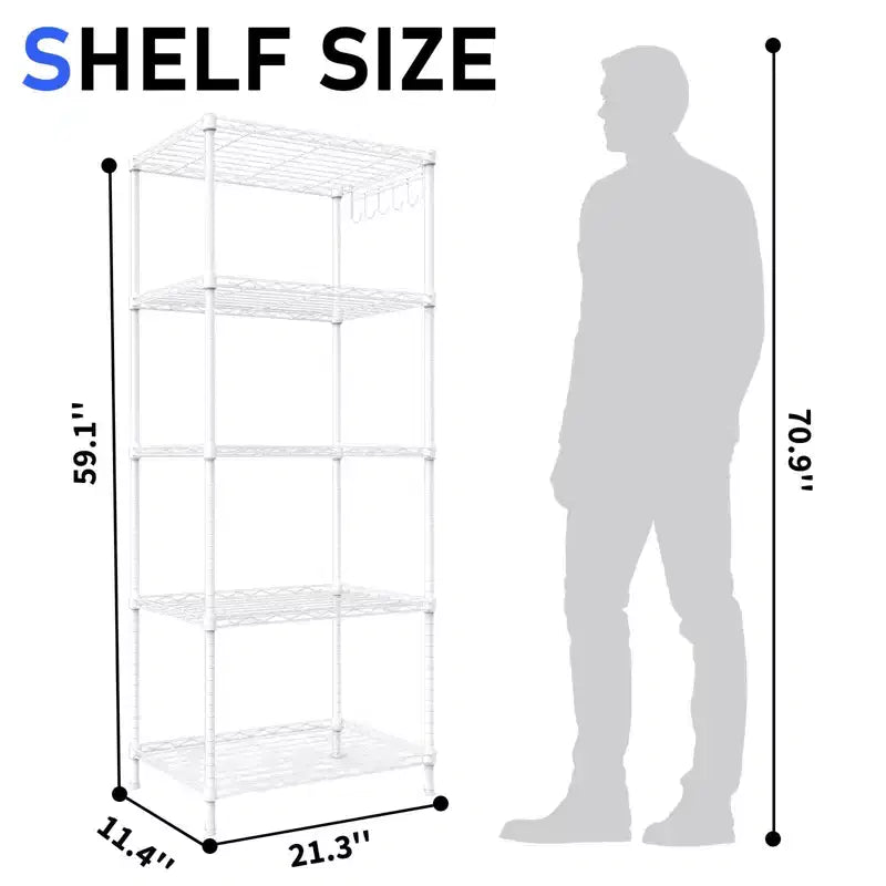 59'' White 5 Tier Storage Rack Adjustable Tier Spacing Height