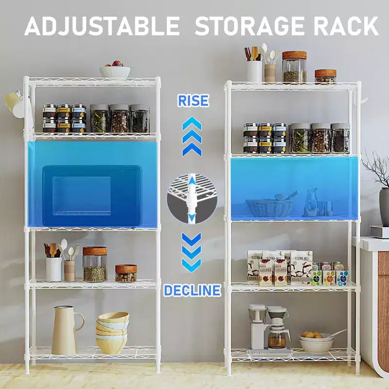 59'' White 5 Tier Storage Rack Adjustable Tier Spacing Height