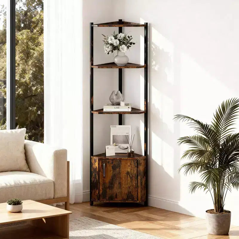 5-Tier Tall Corner Shelf - 58 Corner Display Cabinet with Solid Wood Shelves - Heavy Duty Standing Shelf Organizer for Living Room, Bedroom,Kitchen