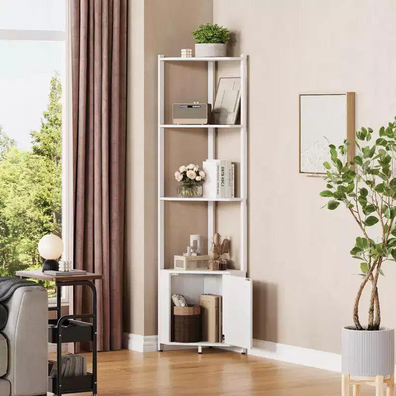 5-Tier Tall Corner Shelf - 58 Corner Display Cabinet with Solid Wood Shelves - Heavy Duty Standing Shelf Organizer for Living Room, Bedroom,Kitchen