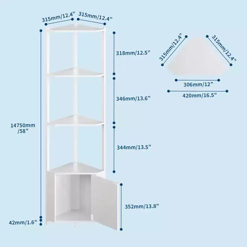 5-Tier Tall Corner Shelf - 58 Corner Display Cabinet with Solid Wood Shelves - Heavy Duty Standing Shelf Organizer for Living Room, Bedroom,Kitchen