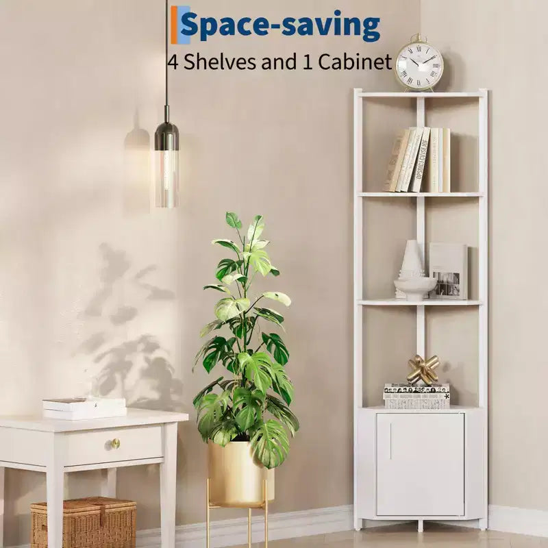 5-Tier Tall Corner Shelf - 58 Corner Display Cabinet with Solid Wood Shelves - Heavy Duty Standing Shelf Organizer for Living Room, Bedroom,Kitchen