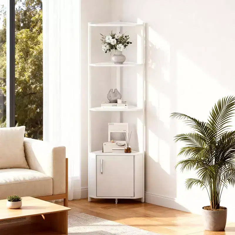 5-Tier Tall Corner Shelf - 58 Corner Display Cabinet with Solid Wood Shelves - Heavy Duty Standing Shelf Organizer for Living Room, Bedroom,Kitchen