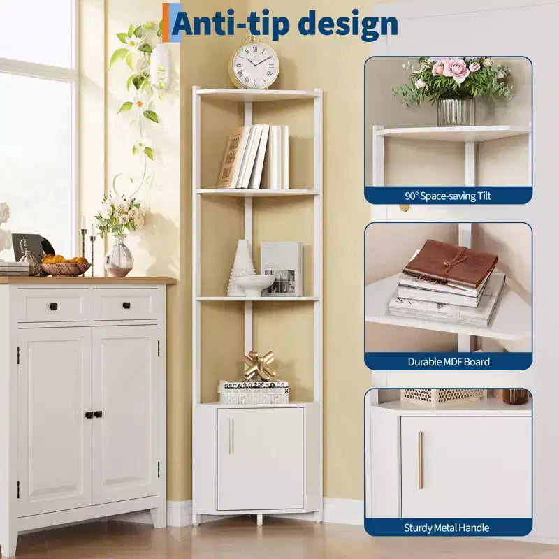 5-Tier Tall Corner Shelf - 58 Corner Display Cabinet with Solid Wood Shelves - Heavy Duty Standing Shelf Organizer for Living Room, Bedroom,Kitchen