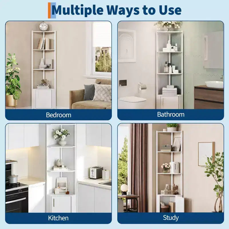 5-Tier Tall Corner Shelf - 58 Corner Display Cabinet with Solid Wood Shelves - Heavy Duty Standing Shelf Organizer for Living Room, Bedroom,Kitchen