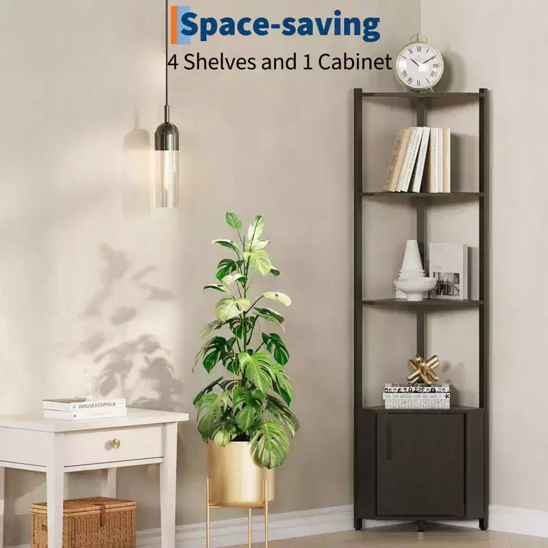 5-Tier Tall Corner Shelf - 58 Corner Display Cabinet with Solid Wood Shelves - Heavy Duty Standing Shelf Organizer for Living Room, Bedroom,Kitchen