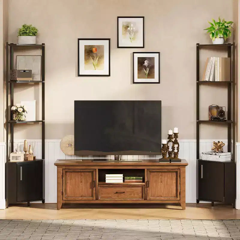 5-Tier Tall Corner Shelf - 58 Corner Display Cabinet with Solid Wood Shelves - Heavy Duty Standing Shelf Organizer for Living Room, Bedroom,Kitchen
