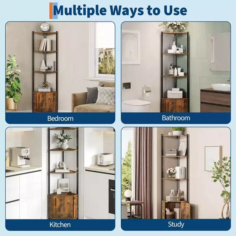 5-Tier Tall Corner Shelf - 58 Corner Display Cabinet with Solid Wood Shelves - Heavy Duty Standing Shelf Organizer for Living Room, Bedroom,Kitchen