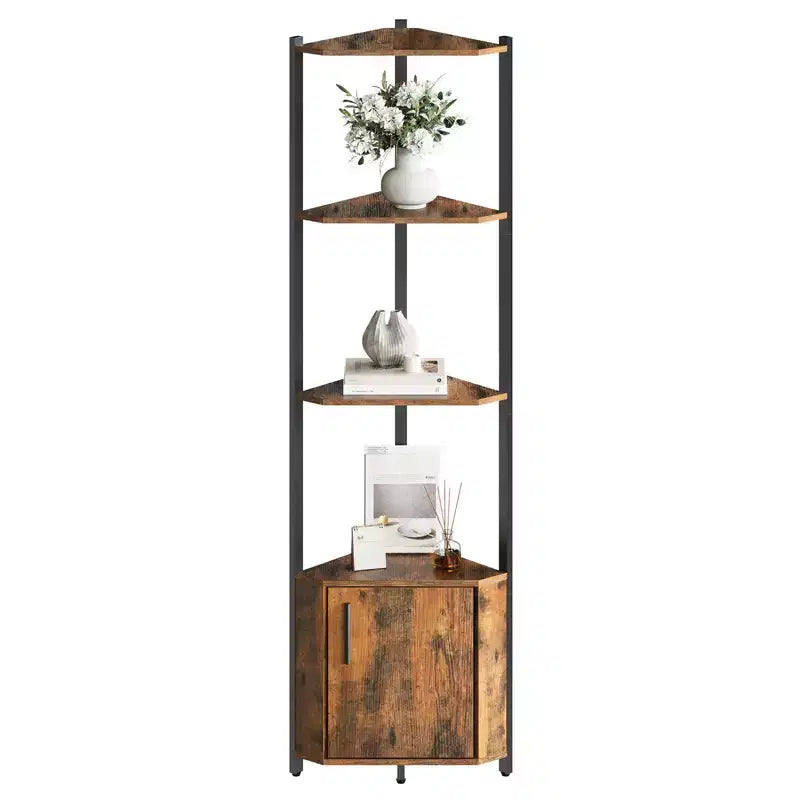 5-Tier Tall Corner Shelf - 58 Corner Display Cabinet with Solid Wood Shelves - Heavy Duty Standing Shelf Organizer for Living Room, Bedroom,Kitchen