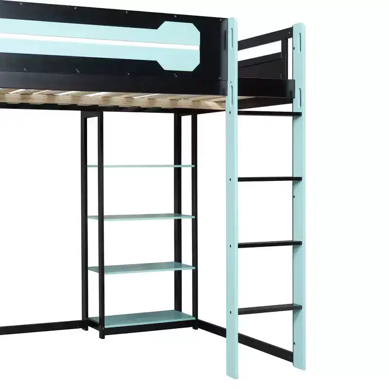 Struttura Letto a Soppalco in Legno Massello con Scrivania, Mensole, Presa di Corrente e Porte USB/Type-C